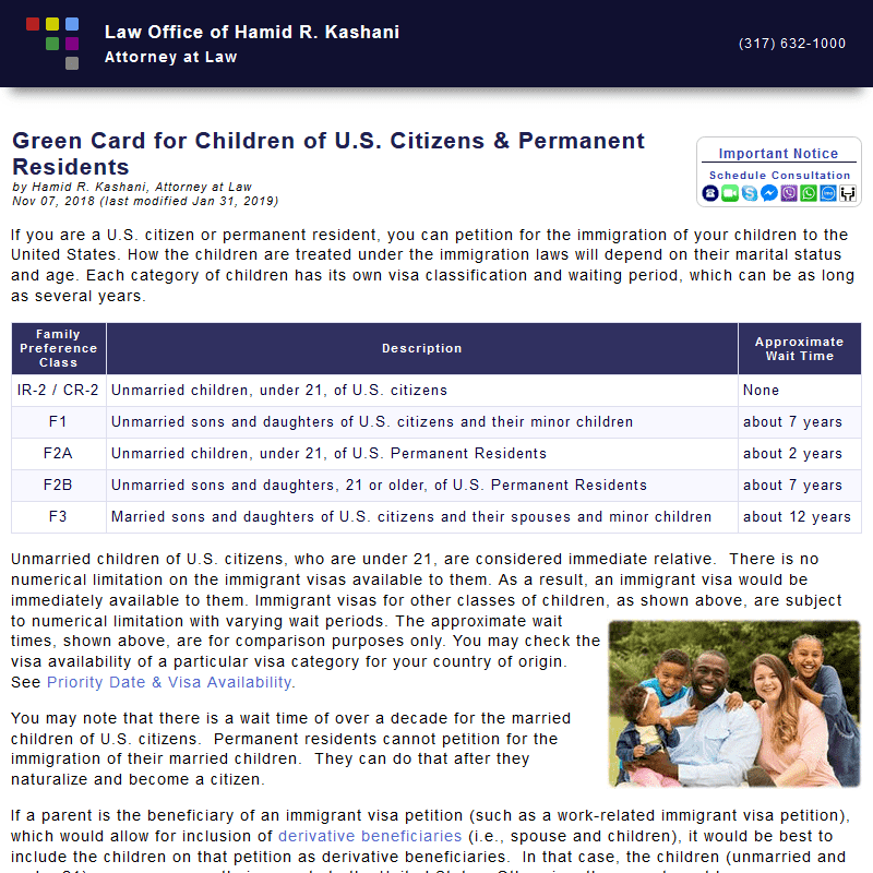 Green Card for Children of . Citizens and Permanent Residents